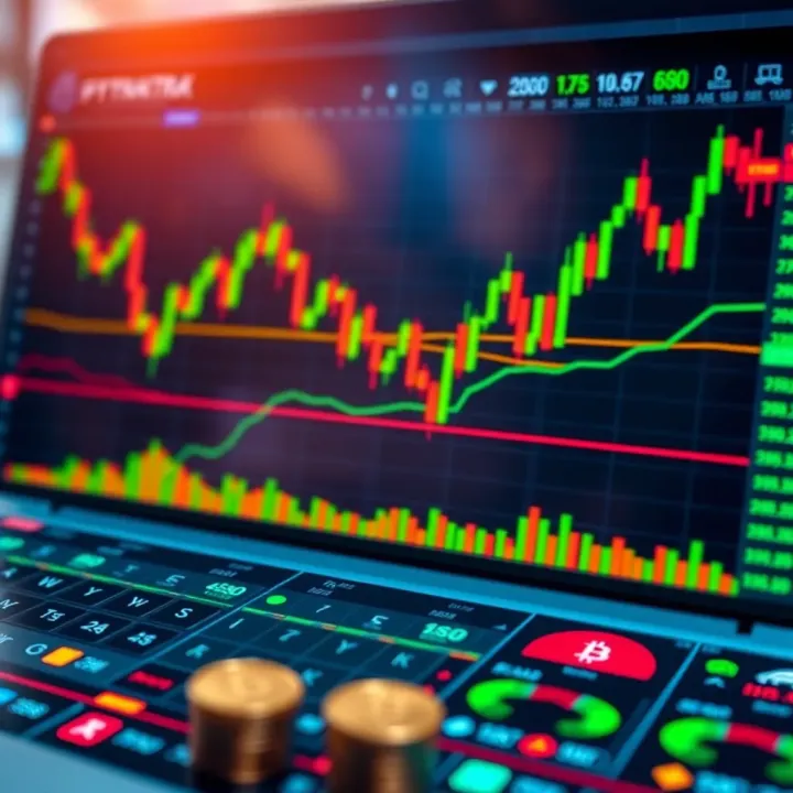 Cryptocurrency trading platform interface showing charts and trading tools