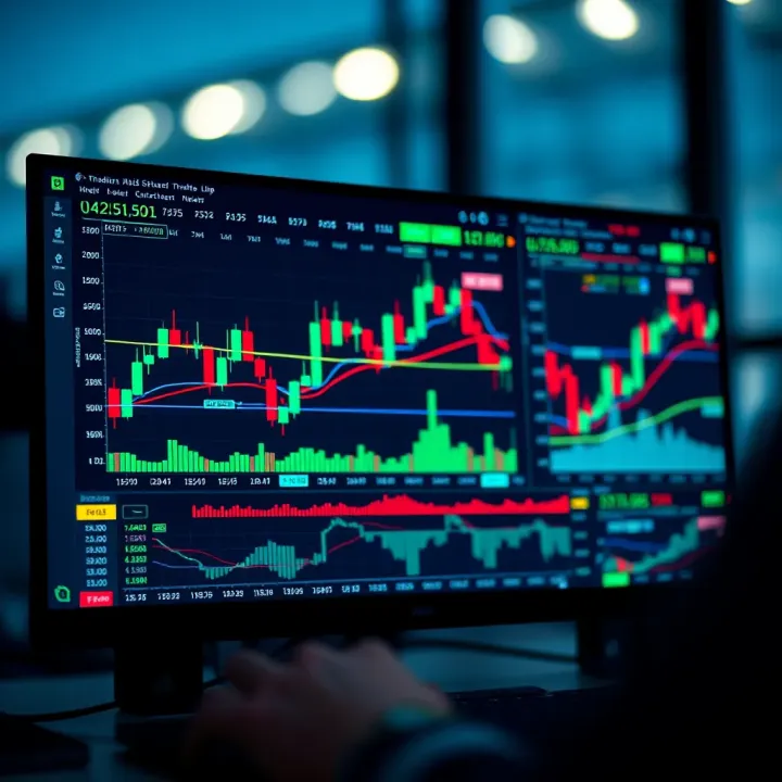 User interface of a trading software showing real-time stock charts and market indicators