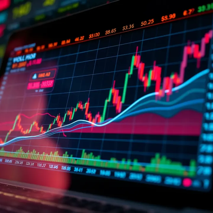 Graph showing stock price fluctuations and volume for day trading decisions