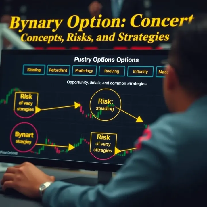 Diagram explaining binary options concepts including risks, opportunities, and common strategies