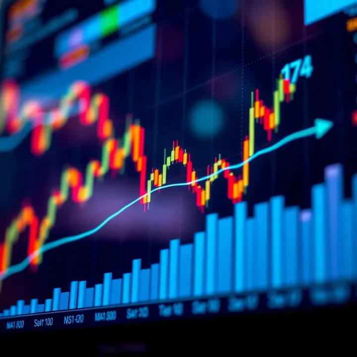 Graph showing fluctuating financial market trends with binary options indicators