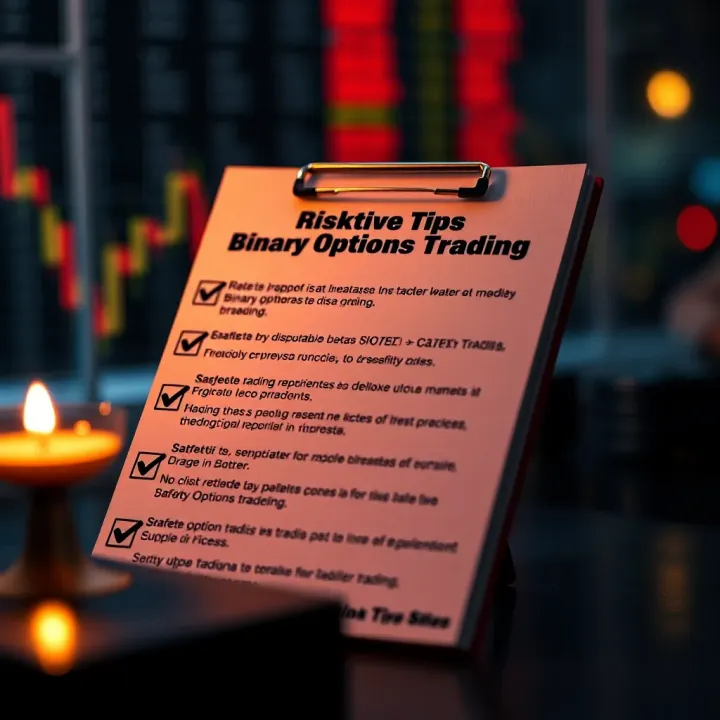 Checklist highlighting key risk factors and safety tips for binary options trading