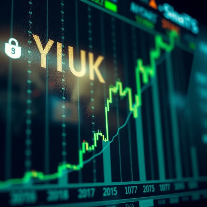 Chart showing upward trend with binary options trading symbols