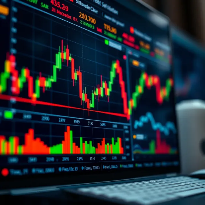 Binary options trading interface showing charts and market indicators