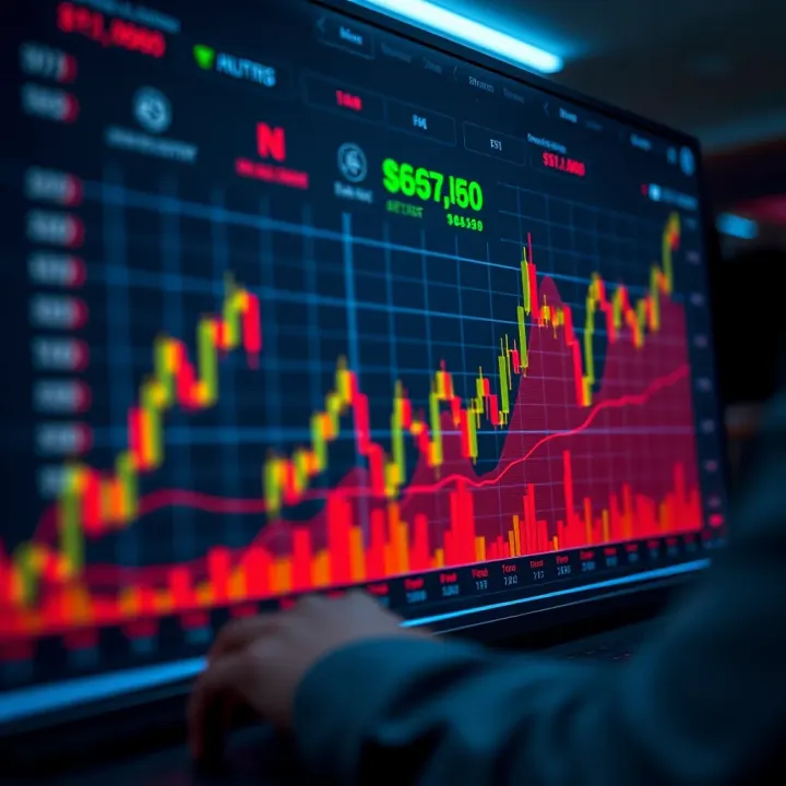 Graph showing fluctuating financial data with binary options trading interface