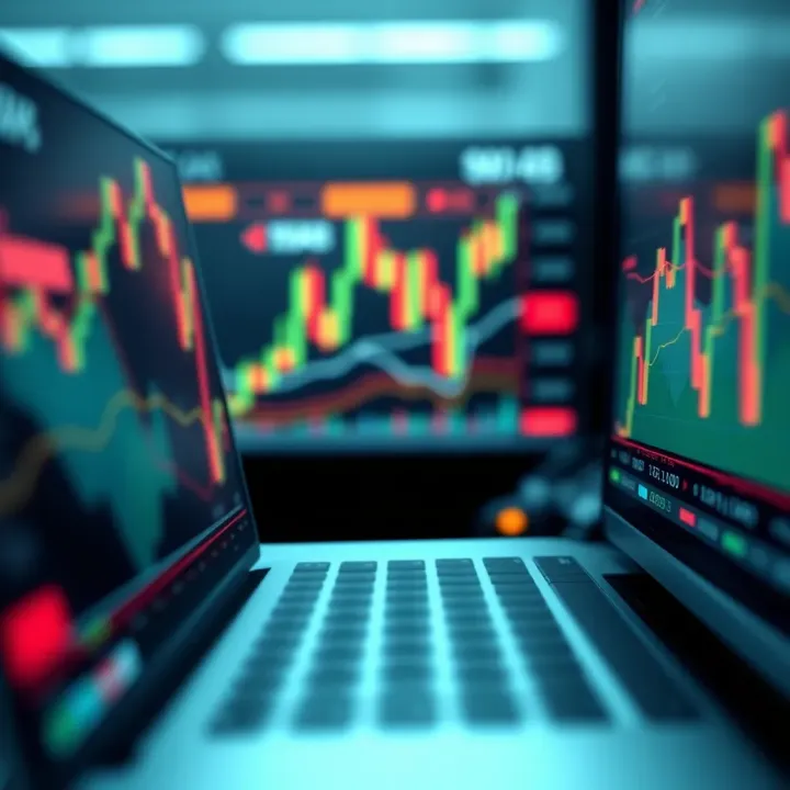 Graph showing binary options trading signals with indicators and trend lines on a digital interface