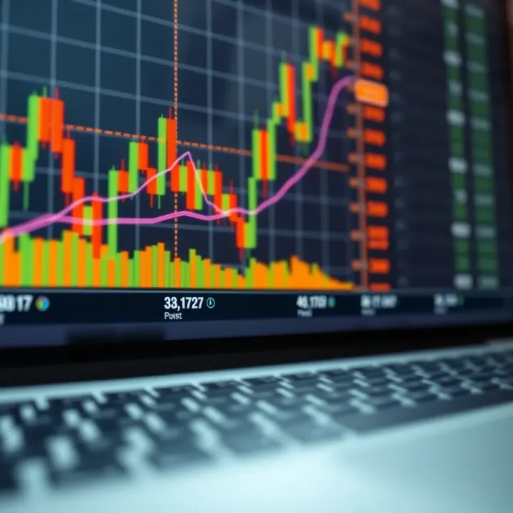 Graph displaying binary options trends with indicators and candlestick patterns