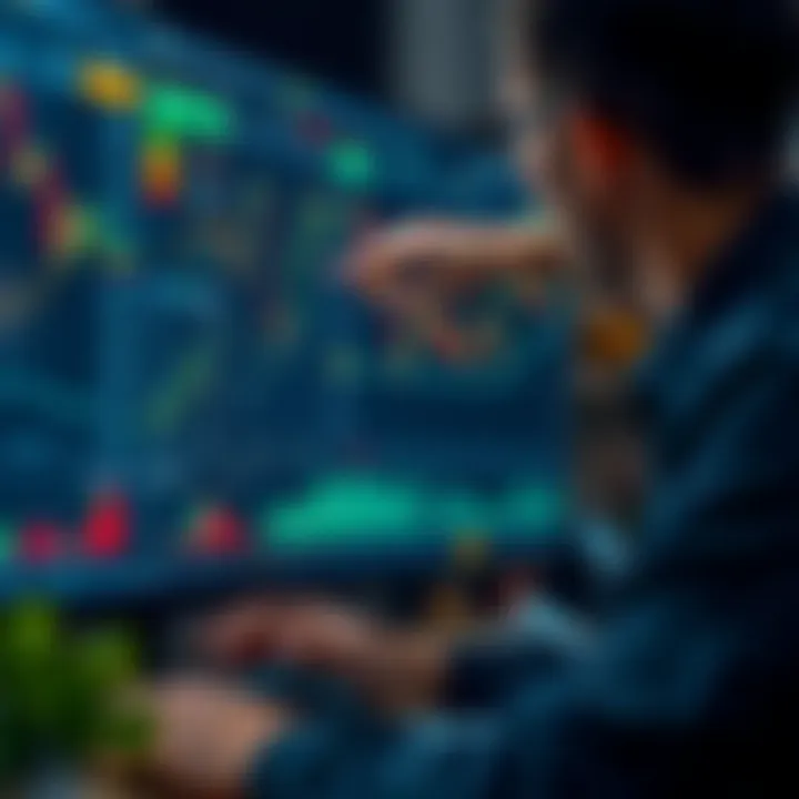 User interacting with a day trading platform showing multiple stock charts and tools on screen