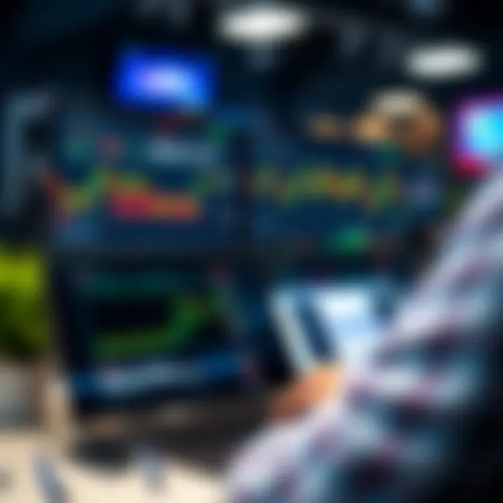 Illustration showing a digital course interface for binary options trading with charts and educational content