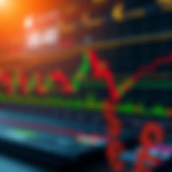 Binary options trading concept with digital charts and currency symbols