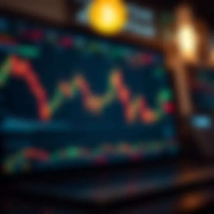 Binary options trading concept with charts and digital currency symbols