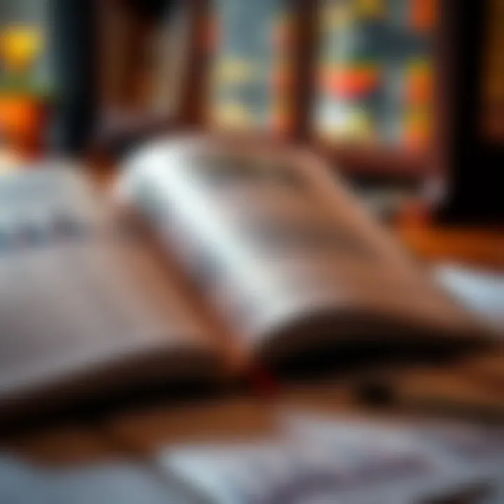 Open book displaying detailed charts and financial figures related to binary options trading strategies
