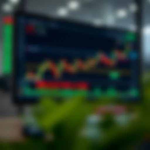 Binary options trading platform interface with charts and market data on screen
