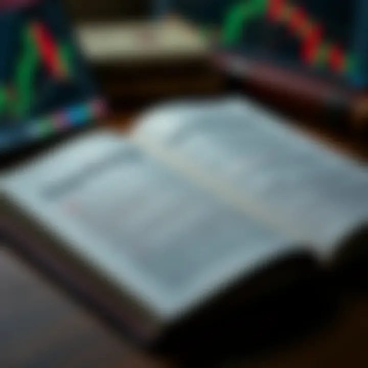 Open book with highlighted text about day trading strategies and financial charts