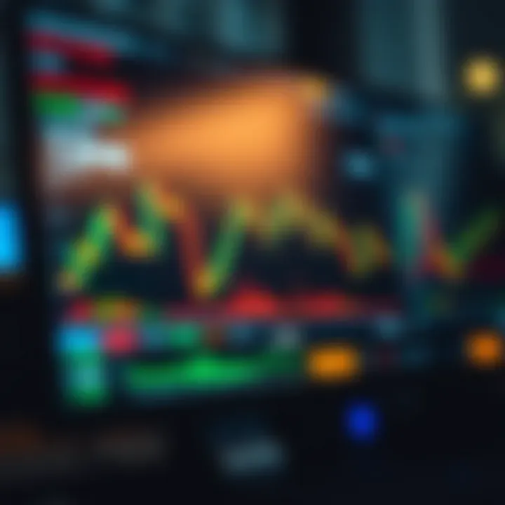 Illustration of a computer screen displaying trading software with indicators and market trends