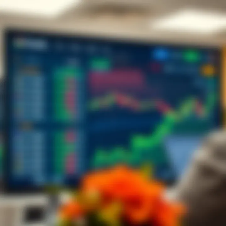 Virtual trading platform interface showing investment options and market data