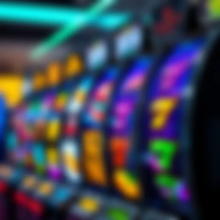 Collection of colorful virtual slot reels showing various symbols and bonus features