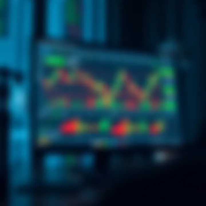 Illustration of a computer screen displaying a stock trading platform with charts and demo account features