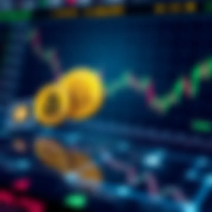 Illustration showing cryptocurrency symbols connected to a digital trading platform interface