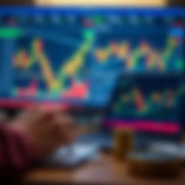 Visual representation of risk management and strategy planning in financial trading with charts and tools