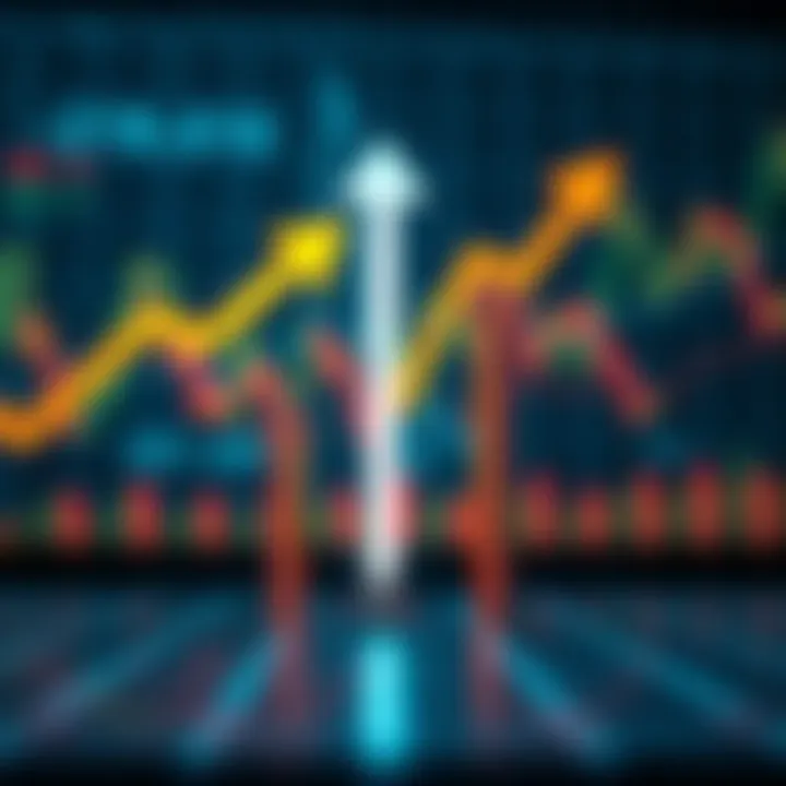 Illustration showing binary options trading concepts with upward and downward arrows and financial charts