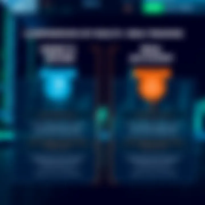 Graphic showing the comparison between demo trading account and real trading account with key features highlighted