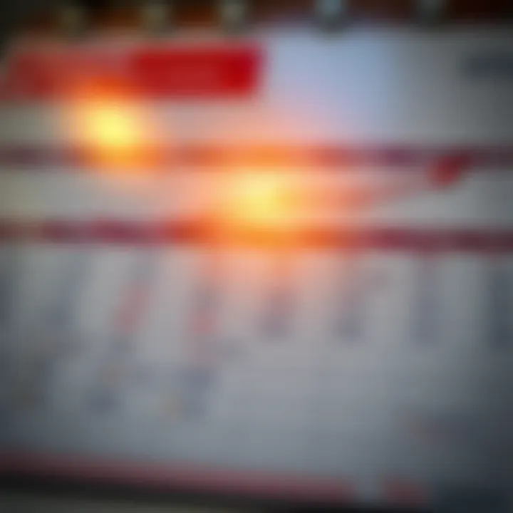 Economic calendar showing key financial indicators and dates for investor decision-making