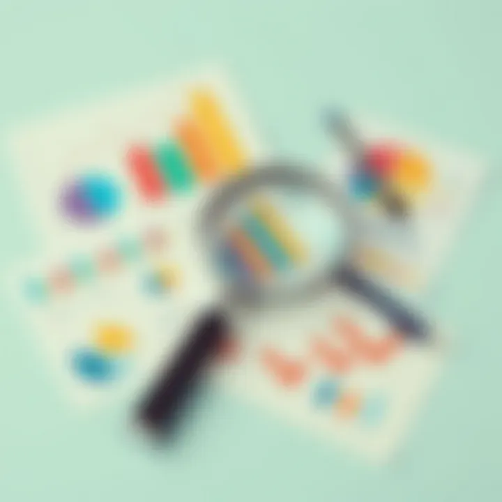 Illustration of key market research tools including charts, magnifying glass, and data sheets
