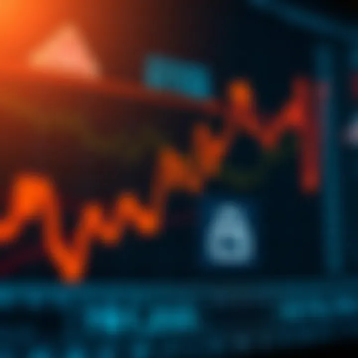 Graph showing upward trends and binary options signal icons on digital interface