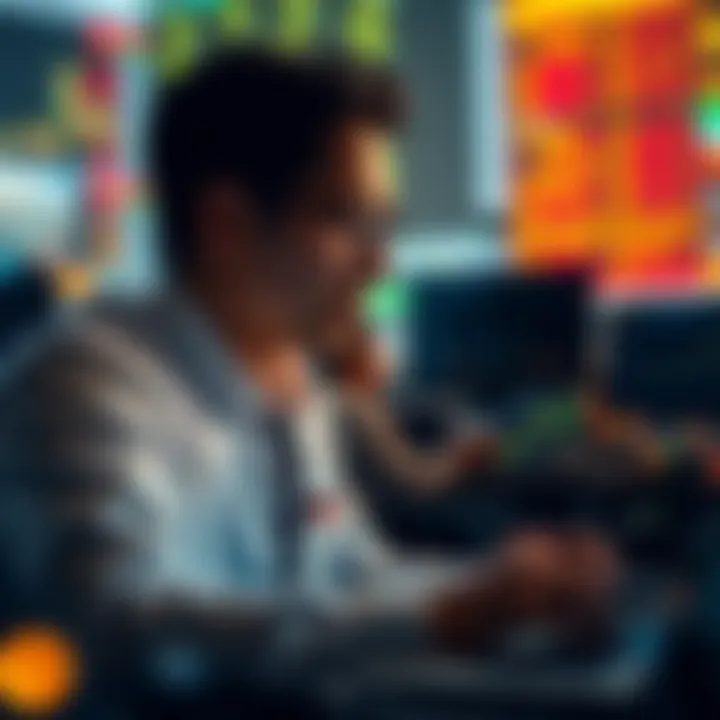 Investor analyzing market trends and economic data on a digital platform for informed investment decisions