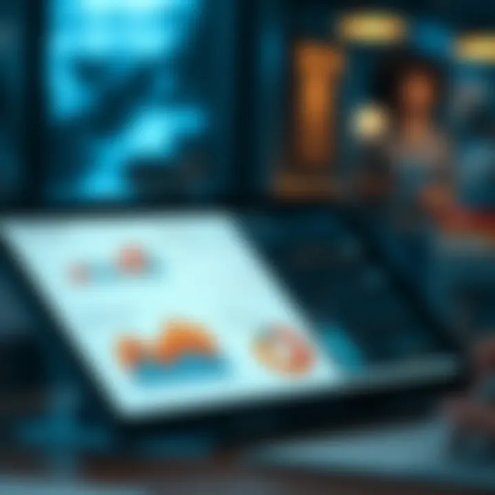 Visual Overview of Market Trends and Competitor Landscape Graphical representation of market trends and competitor analysis charts displayed on a digital tablet