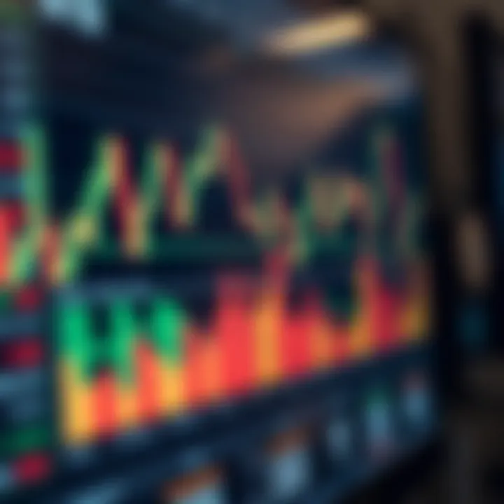 Graph showing market trends and data analysis with charts and graphs on a digital screen