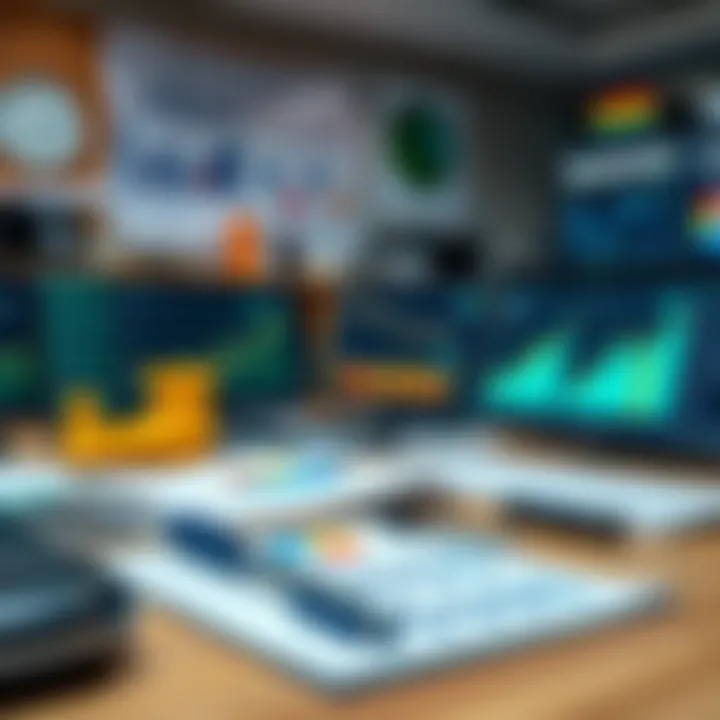 Professional workspace showing tools and charts used for analyzing and controlling corporate risks