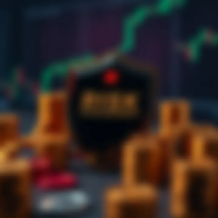 Concept of risk management in financial trading with protective shield and currency symbols