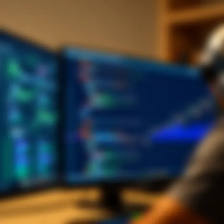 Computer screen displaying code and graphs used for testing a binary options trading robot