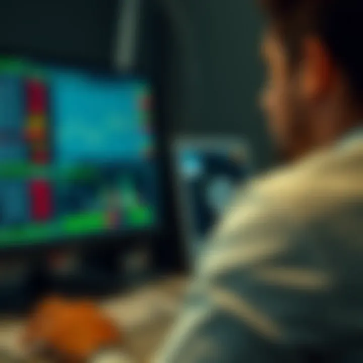 User interacting with a computer displaying an Excel sheet for organizing financial trades