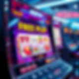Virtual slot machine displaying free play mode with highlighted benefits and safe gaming icons