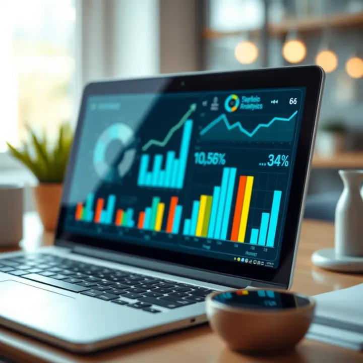 Business strategy concept with marketing icons and dashboard displaying key metrics and insights