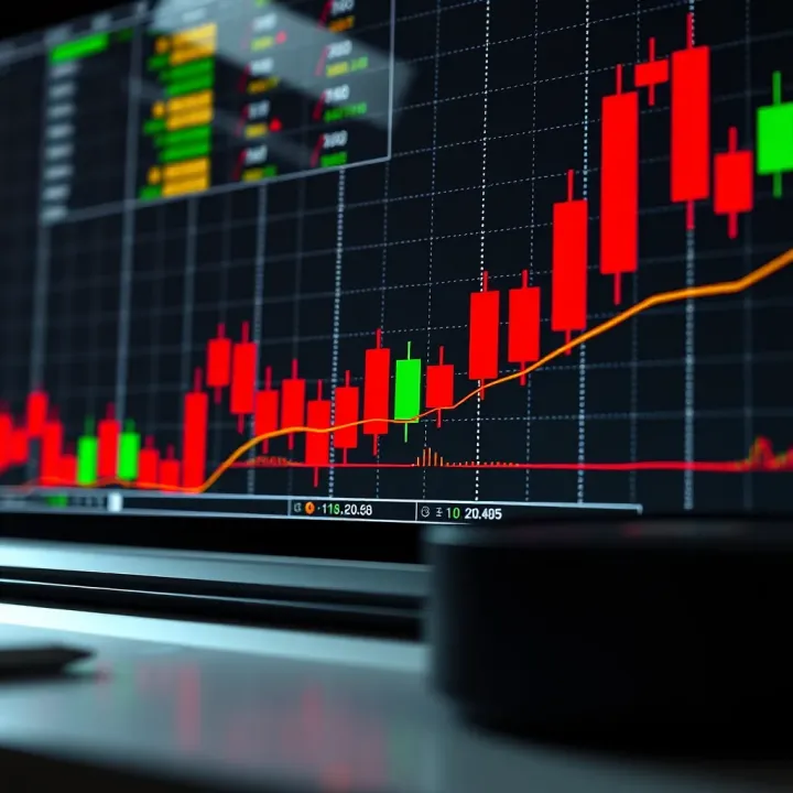Candlestick chart illustrating bearish reversal pattern with red candlesticks after an upward trend