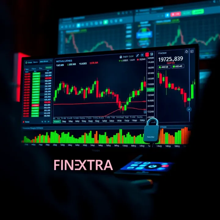 Illustration of a secure online trading platform dashboard showing binary options charts and data