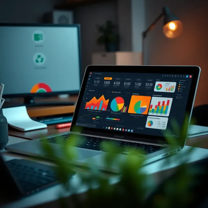 Workspace with laptop showing competitive landscape and customer segmentation tools