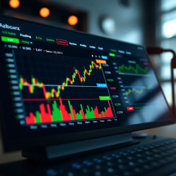 Trading platform dashboard showing a demo account interface with financial charts