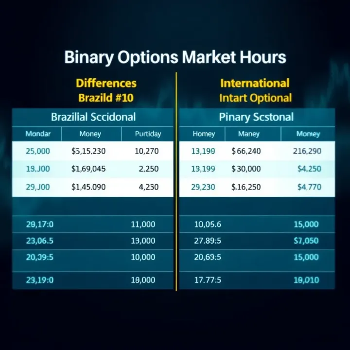 Comparison chart showing differences between Brazilian and international binary options market schedules