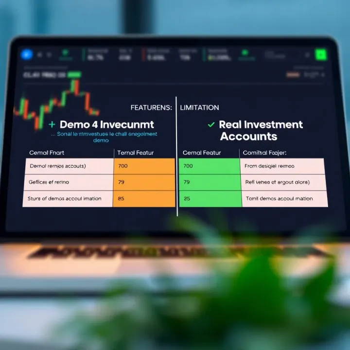 Comparison chart illustrating differences between demo and real investment accounts highlighting features and limitations
