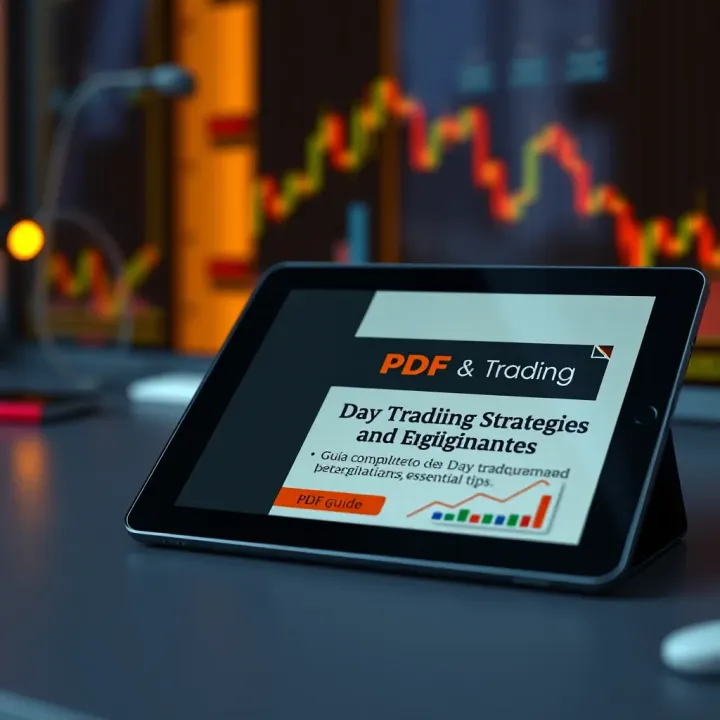Illustration of a digital tablet displaying a PDF guide about day trading strategies and essential tips