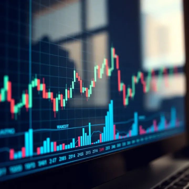 Graph showing upward trends and candlestick patterns representing day trading activities
