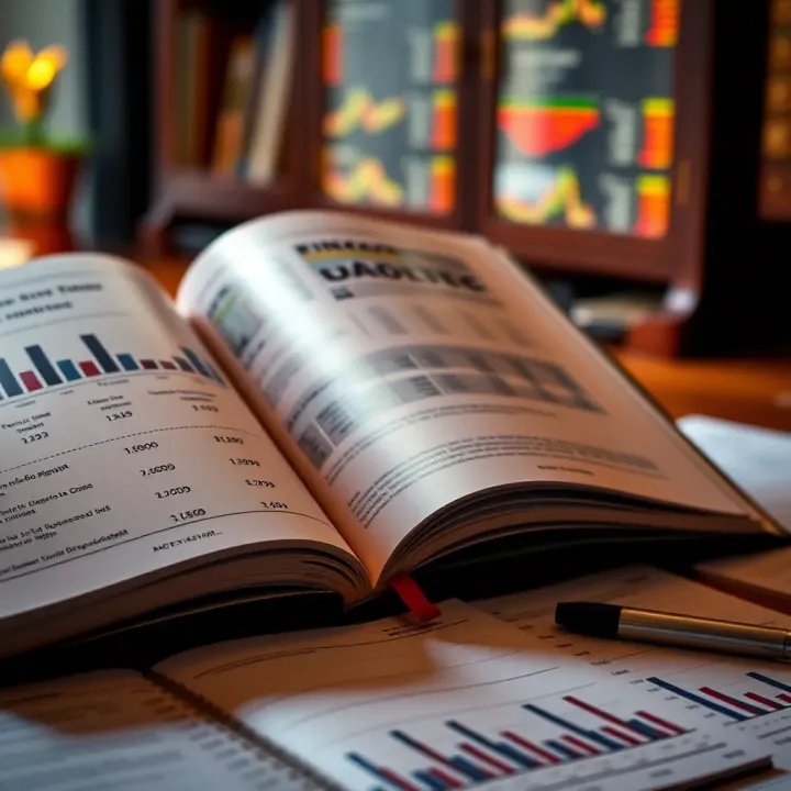 Open book displaying detailed charts and financial figures related to binary options trading strategies