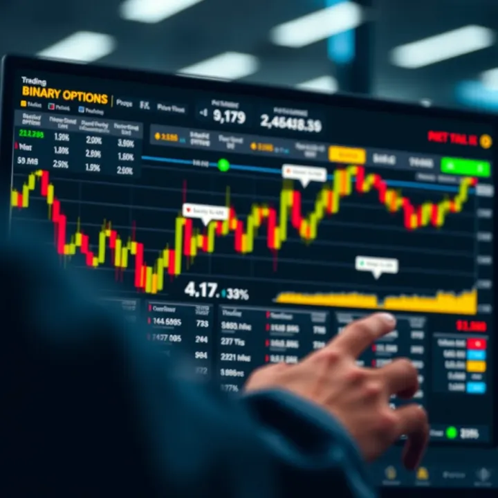Graph illustrating binary options trading platform features and user interface