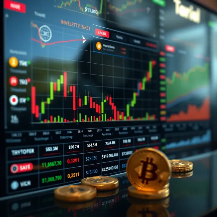 Investment Strategy Visualization with Cryptocurrency Charts Graphic depicting investment strategy with multiple cryptocurrency charts and selection options