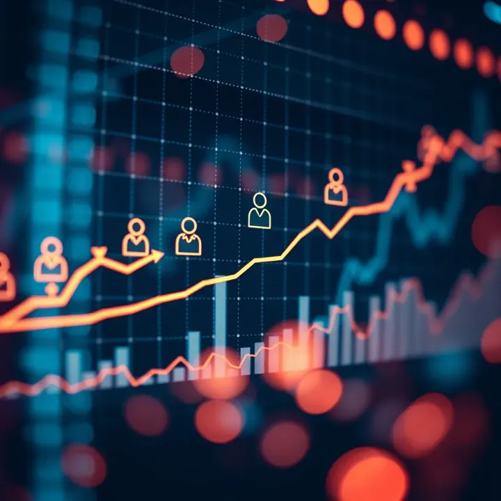 Graph showing upward trend with multiple investors connected by arrows symbolizing copy trading